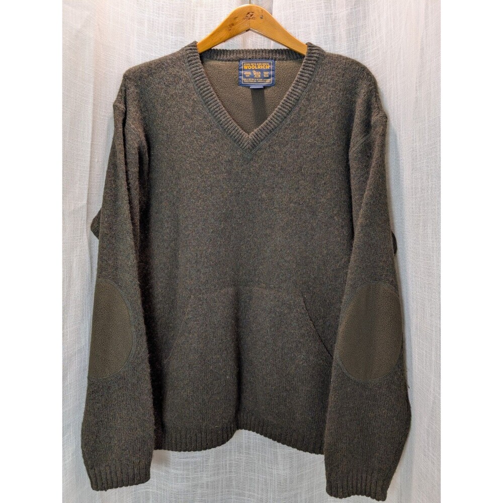 Vintage Woolrich V Neck 100% Shetland Wool Sweater With Elbow Patches (M/L?)